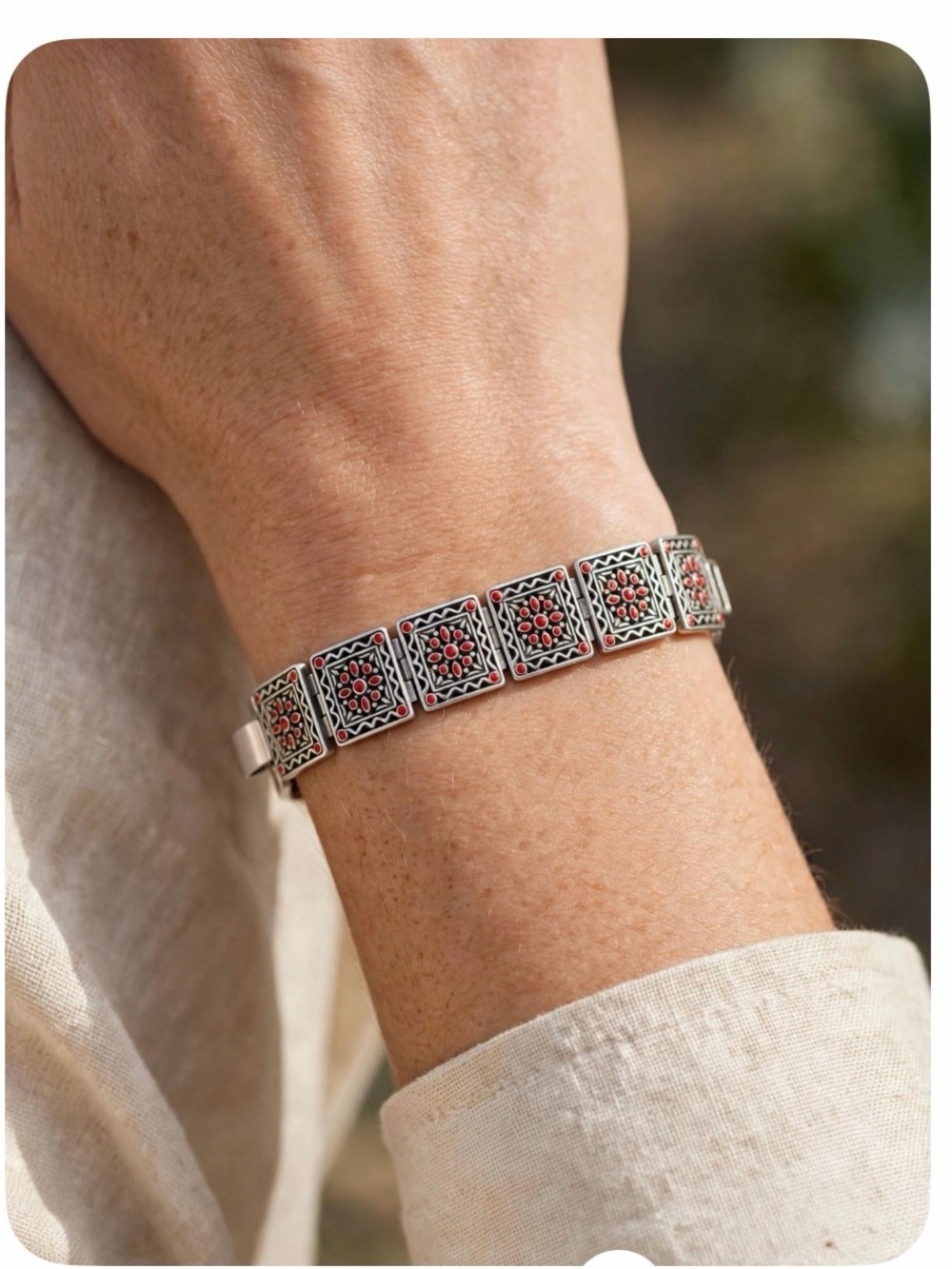 Brighton Silver-Tone Ornate Square Link Bracelet
